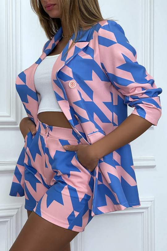 En22mble 2-piece suit in pink and blue houndstooth pattern - 4