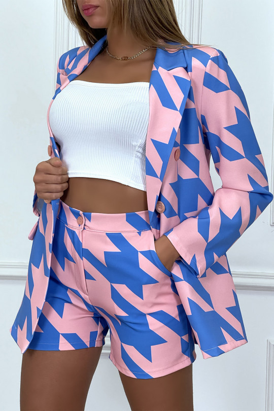 En22mble 2-piece suit in pink and blue houndstooth pattern - 6