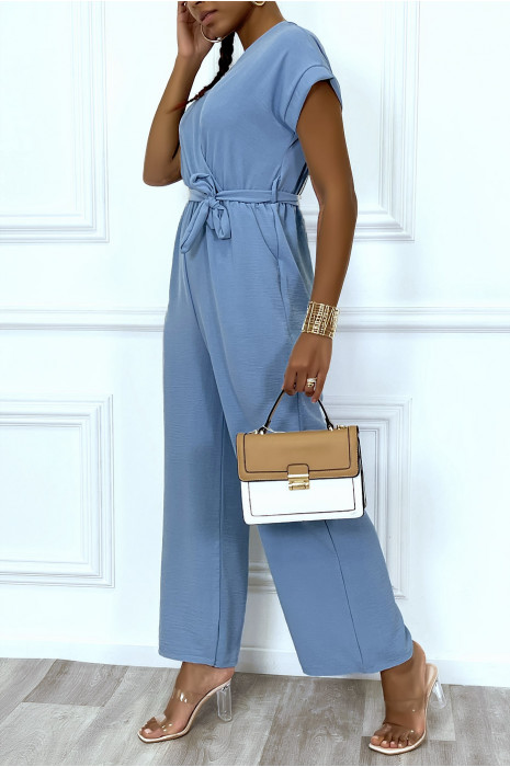 Combinaison pantalon palazzo bleu cache coeur en voilage - 3