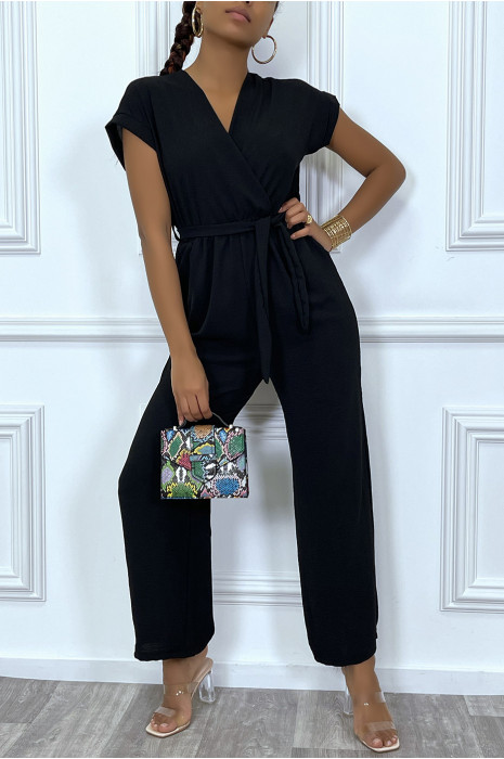 Combinaison pantalon palazzo noir cache coeur en voilage - 6