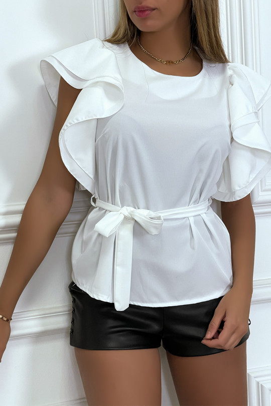 White blouse with ruffle sleeves and belt - 10