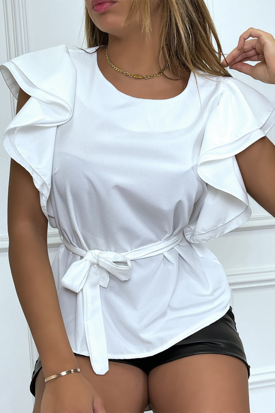 White blouse with ruffle sleeves and belt - 16