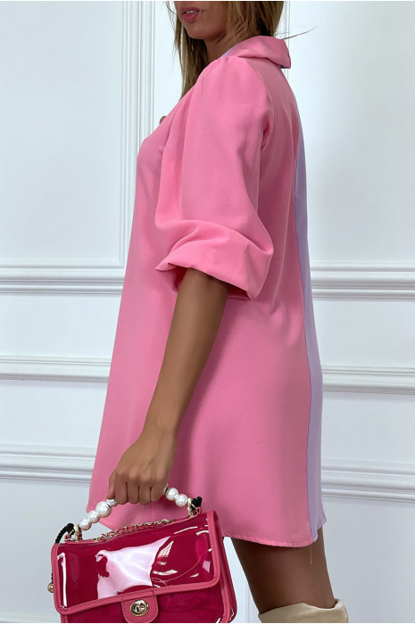 Robe chemise bicolore en voilage violet et fuchsia - 5