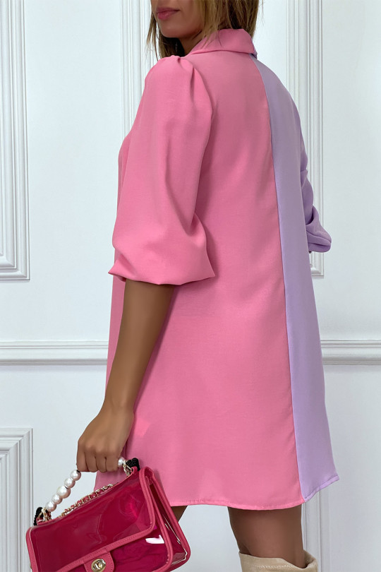 Robe chemise bicolore en voilage violet et fuchsia - 9