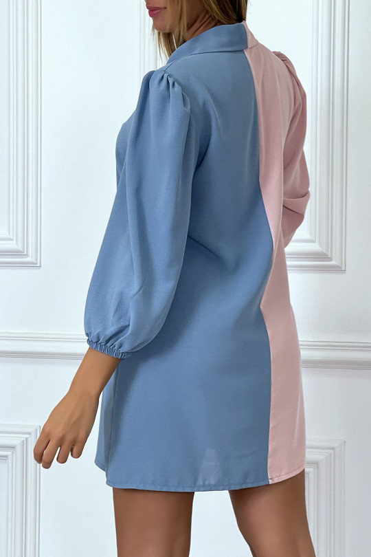 Robe chemise bicolore en voilage rose et bleue - 6