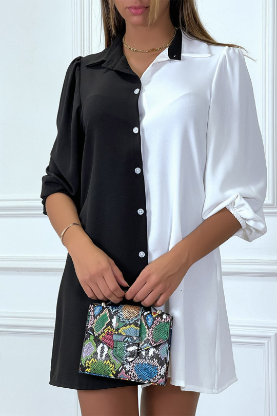Robe chemise bicolore en voilage noire et blanche - 3
