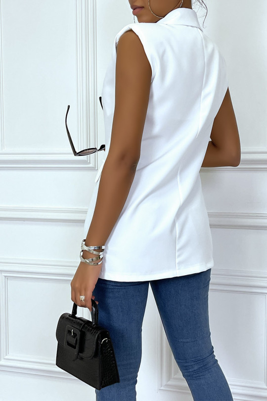 veste blazer cintrée blanche avec epaulette et boutons - 2