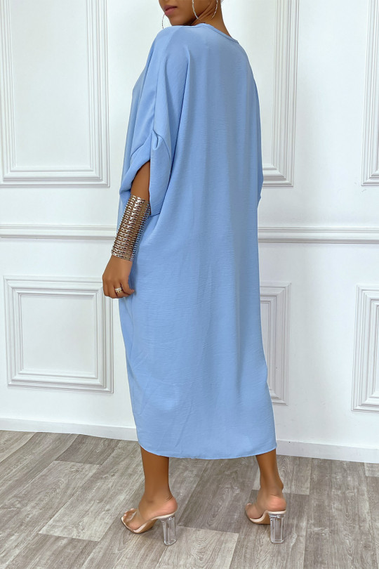 Robe tunique oversize bleu col v détail froncé - 4