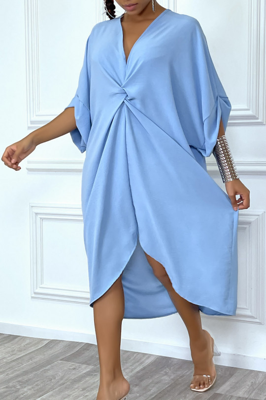 Robe tunique oversize bleu col v détail froncé - 6