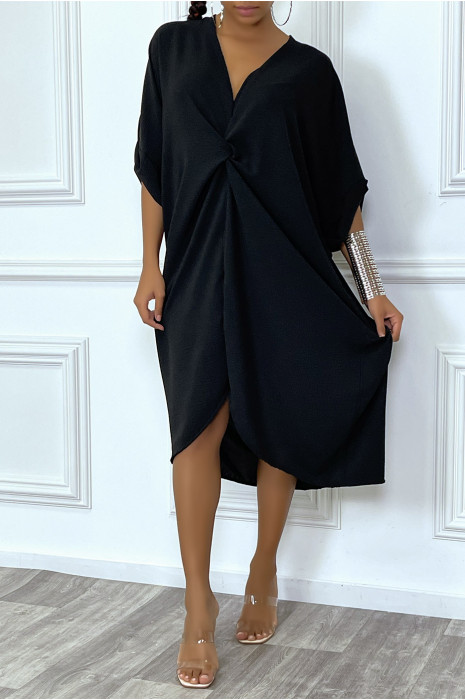 Robe tunique oversize noir col v détail froncé - 1