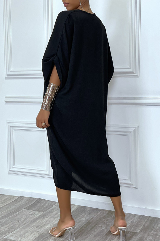 Robe tunique oversize noir col v détail froncé - 3