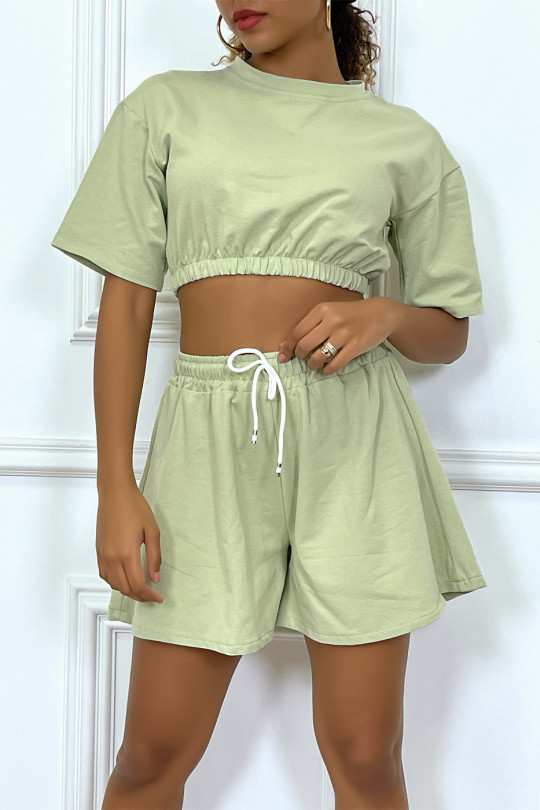 Green Shorts and Crop Sweatshirt Set Tennis Outfit - 5