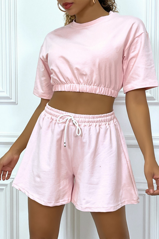 Pink tennis outfit shorts and crop sweatshirt set - 4