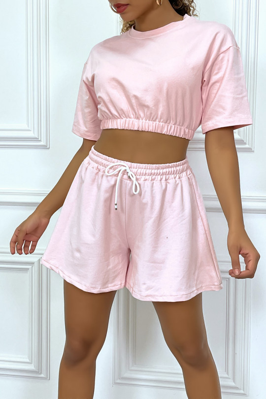 Pink tennis outfit shorts and crop sweatshirt set - 5