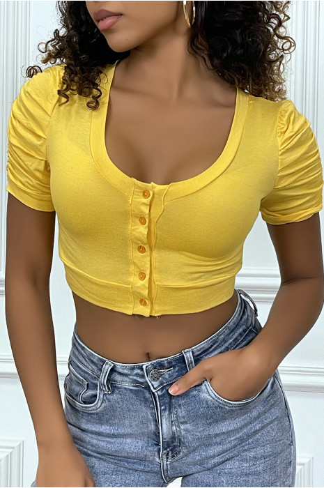 Mini gilet crop top jaune - 3