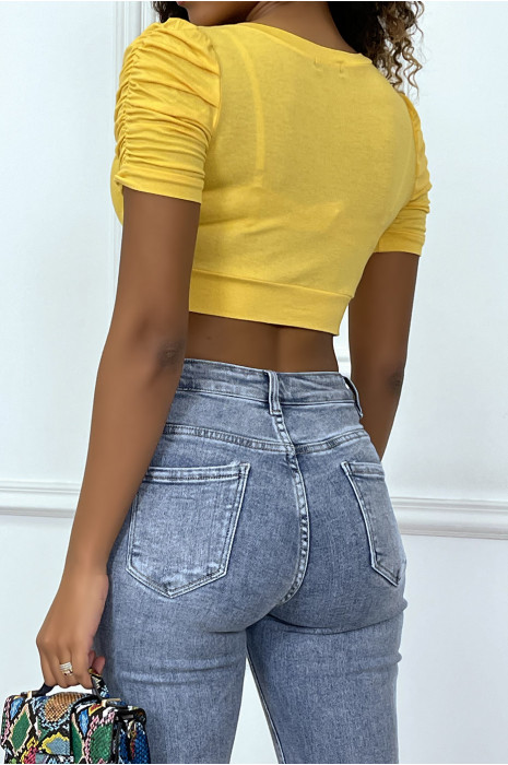 Mini gilet crop top jaune - 5