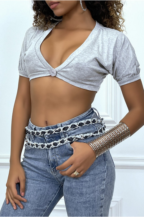 Mini gray bralette vest with button - 1