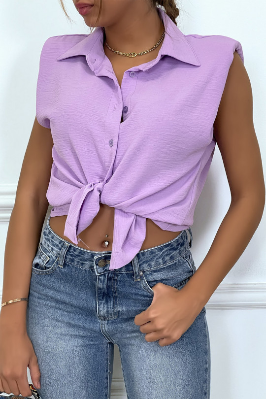 Lichtgewicht lila mouwloos shirt met epauletten - 3