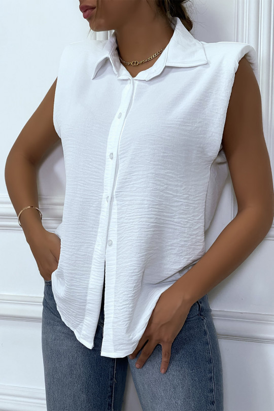 Lightweight white sleeveless shirt with epaulettes - 5