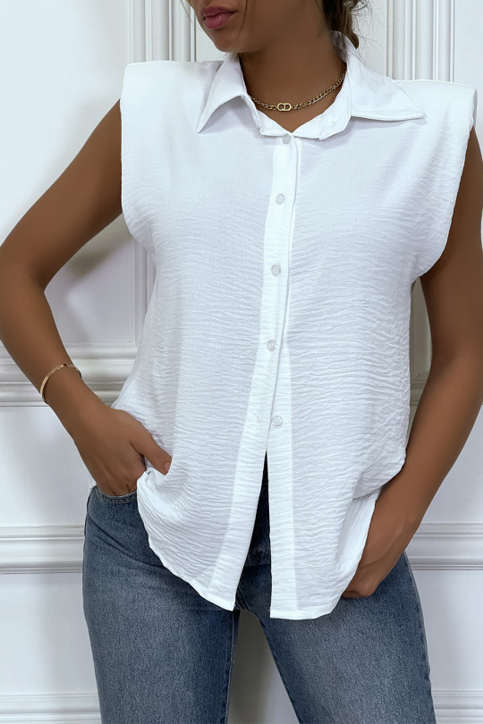 Lightweight white sleeveless shirt with epaulettes - 6