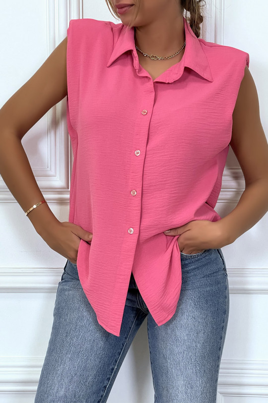 Lightweight fuchsia sleeveless shirt with epaulettes - 1