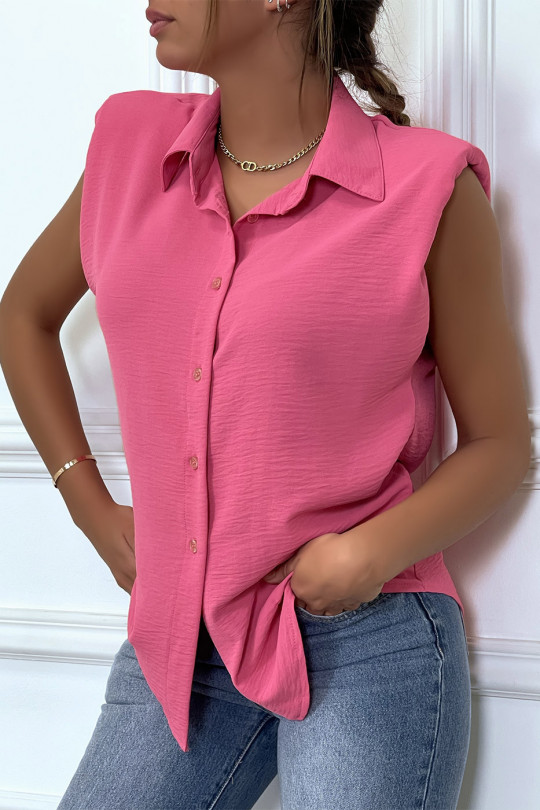 Lightweight fuchsia sleeveless shirt with epaulettes - 2