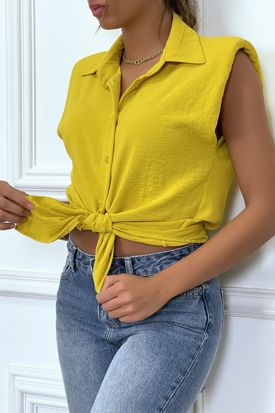 Chemise légère jaune sans manches avec épaulettes - 4