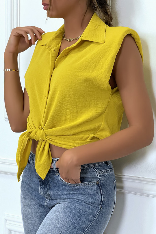 Chemise légère jaune sans manches avec épaulettes - 5