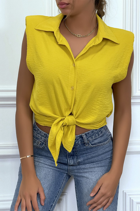 Chemise légère jaune sans manches avec épaulettes - 7