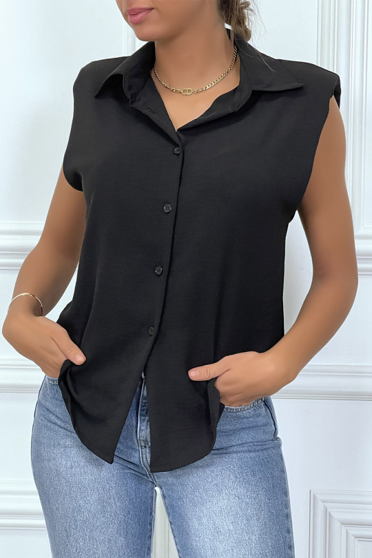 Lightweight black sleeveless shirt with epaulettes - 1