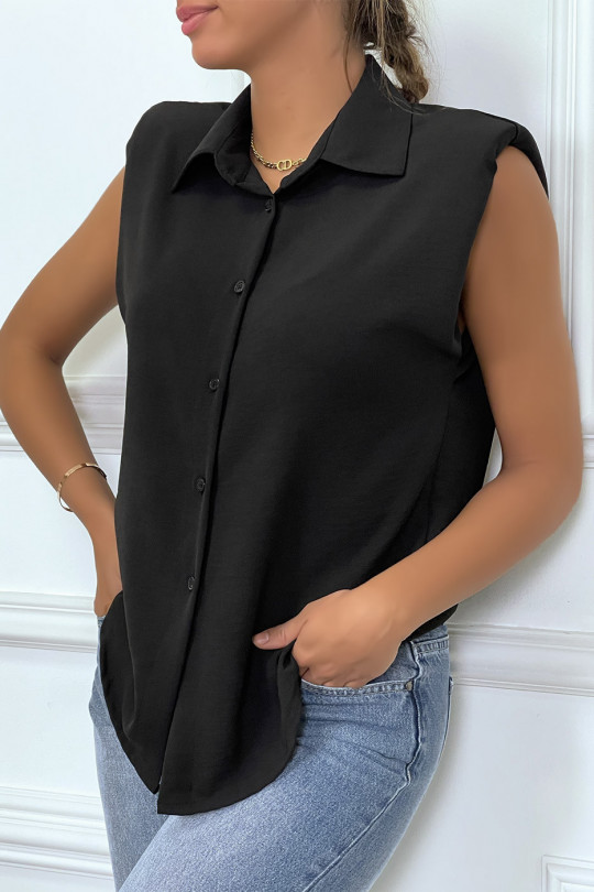 Lightweight black sleeveless shirt with epaulettes - 2