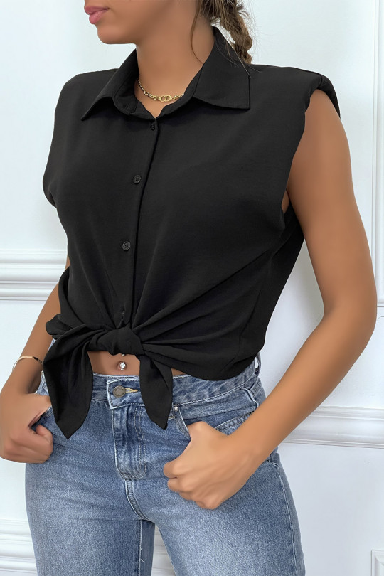 Lightweight black sleeveless shirt with epaulettes - 3