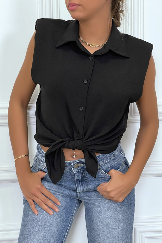 Lightweight black sleeveless shirt with epaulettes - 4