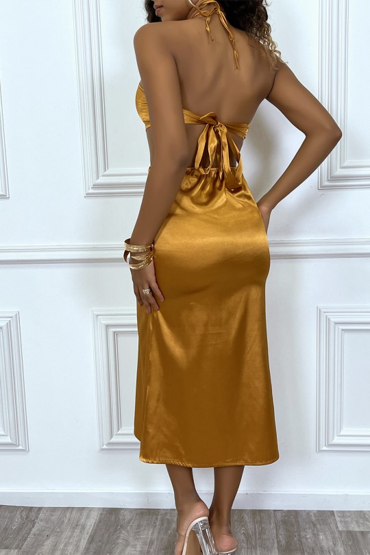 Gold satin dress with bare ribs - 3