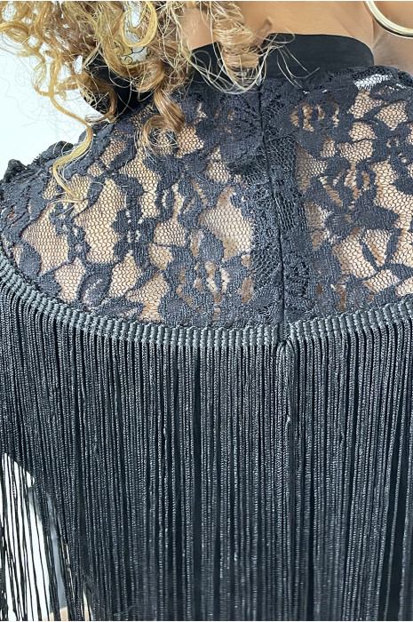 Body noir à frange et détail tulle - 5
