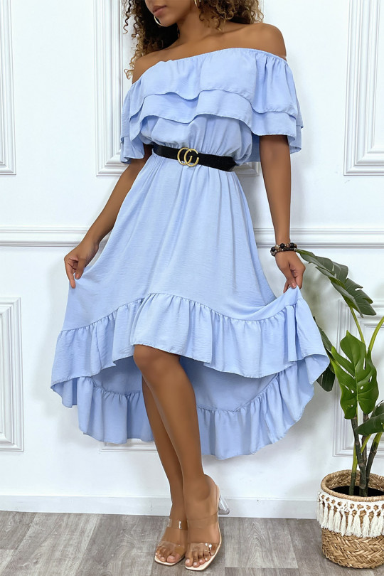 Robe turquoise fluide à volants et col bardot - 3 Robe turquoise fluide à volants et col bardot - 3