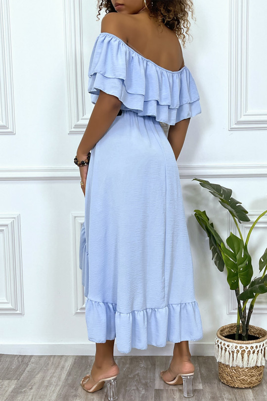 Robe turquoise fluide à volants et col bardot - 4 Robe turquoise fluide à volants et col bardot - 4