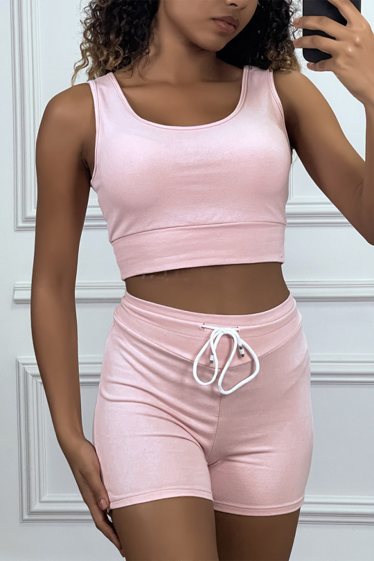 Crop tank top and shorts set in pink - 1