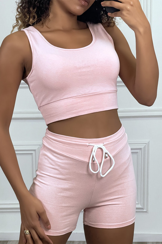 Crop tank top and shorts set in pink - 2
