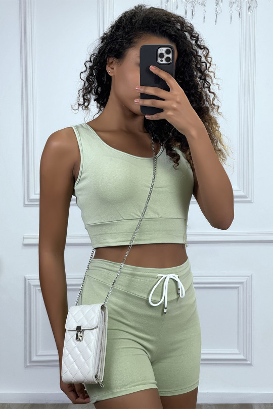 Crop tank top and shorts set in green - 1