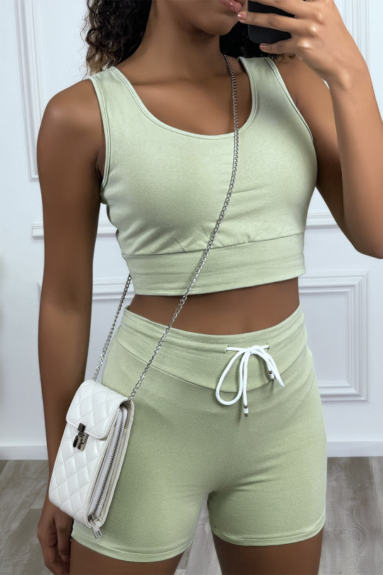 Crop tank top and shorts set in green - 2