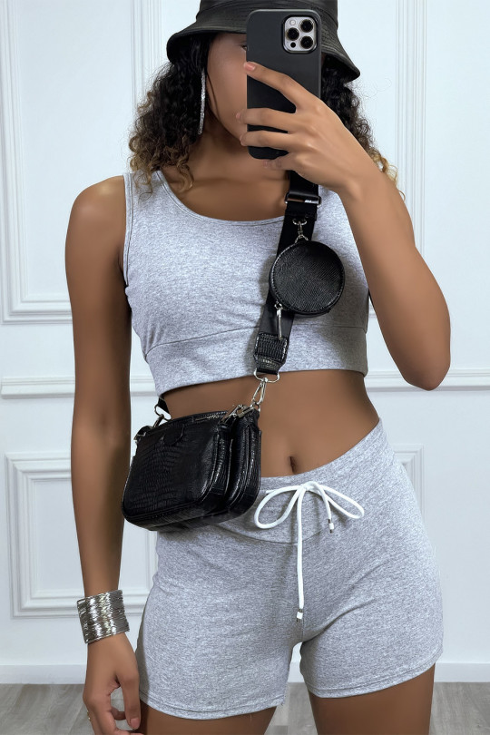 Cropped tank top and shorts set in gray - 1