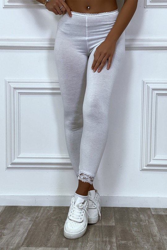 White leggings with lace at the waist and bottom - 1