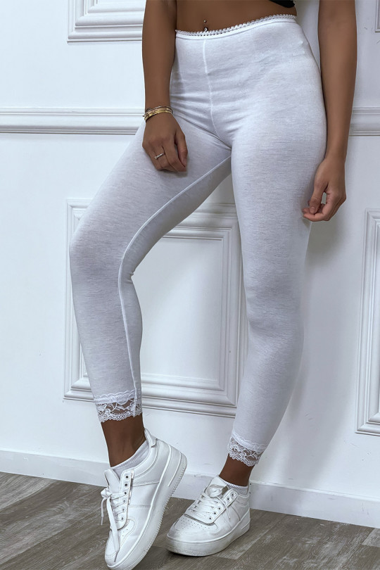White leggings with lace at the waist and bottom - 3