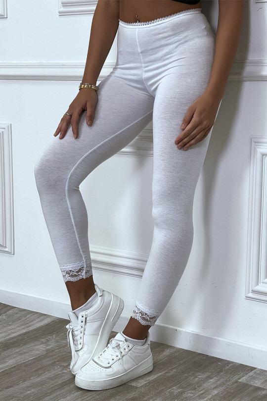White leggings with lace at the waist and bottom - 4