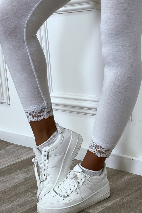 White leggings with lace at the waist and bottom - 5