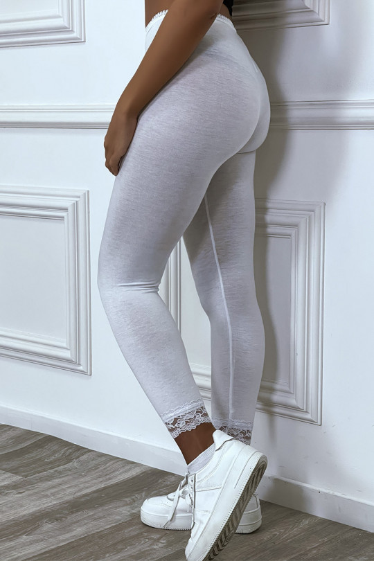 White leggings with lace at the waist and bottom - 7