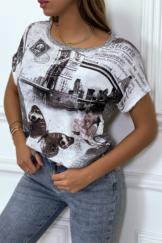 T-shirt gris avec dessin city à l'avant - 3