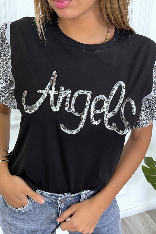 T-shirt avec écriture angels et volant pailleté aux manches - 2