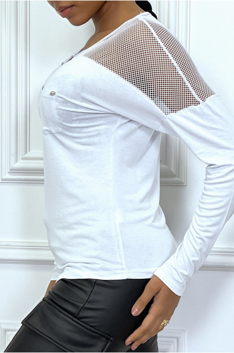 White flowing top with mesh details - 2
